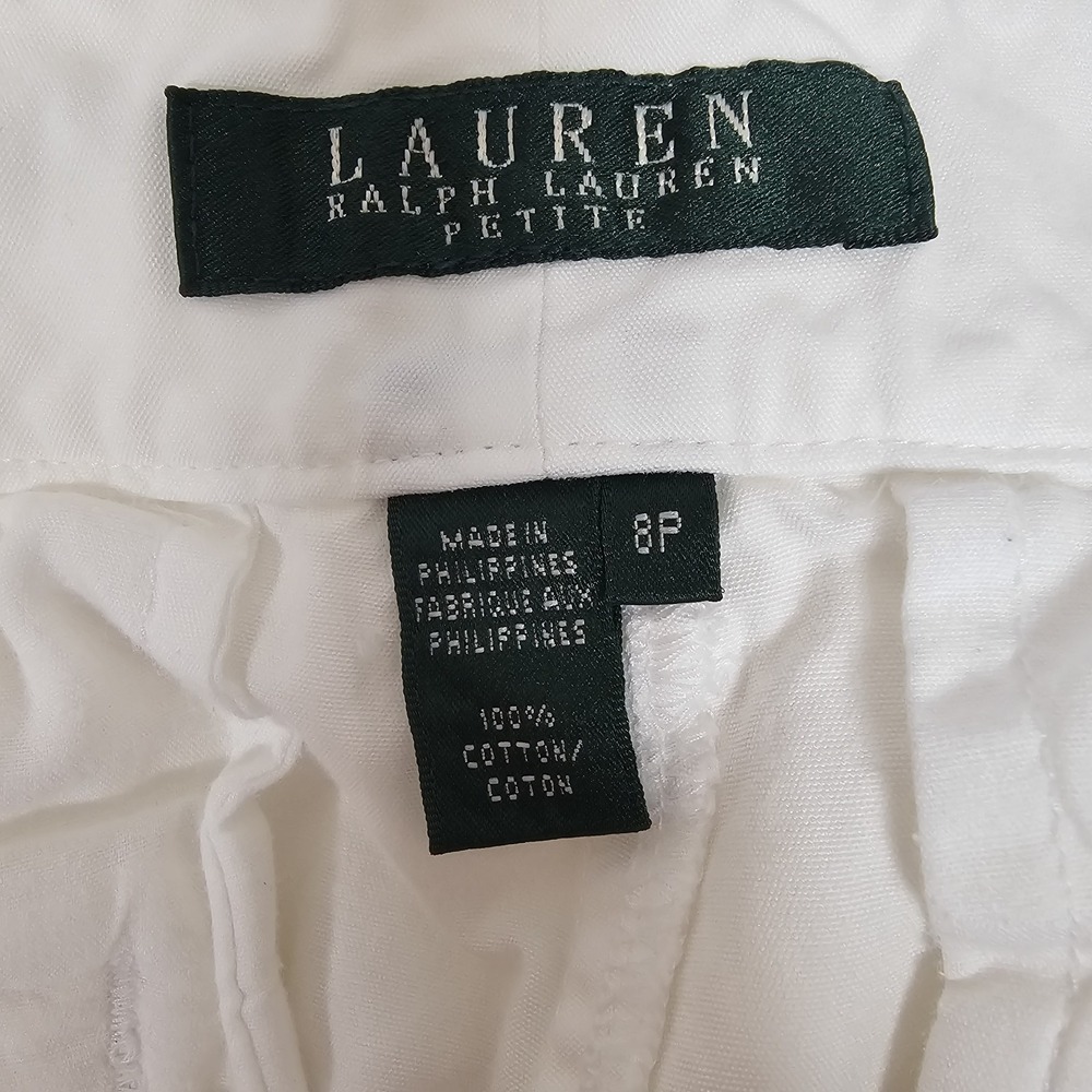 LRL Lauren Ralph Lauren Cargo Pants Womens Size 8P 8 Petite White Pockets EUC - Picture 5 of 10